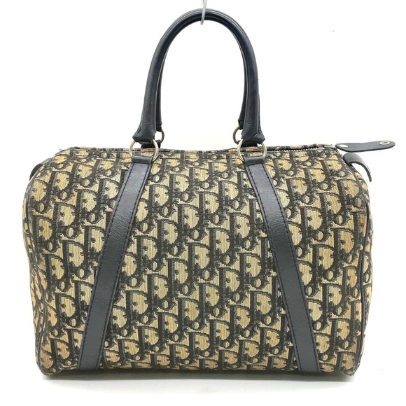 Auth Christian Dior Trotter Canvas X
Leather Navy x Brown Boston Bag - Picture 1 of 12